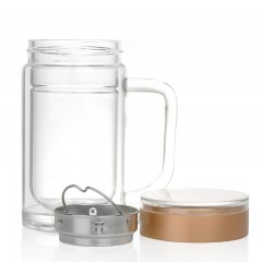 哈尔斯 玻璃杯 双层 带盖玻璃水杯水晶杯玻璃茶杯 办公杯 HCP-320-1