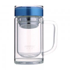 哈尔斯 玻璃杯 双层 带盖玻璃水杯水晶杯玻璃茶杯 办公杯 HCP-320-1