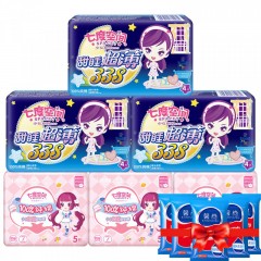 七度空间 少女系列16包组合卫生巾姨妈巾纯棉日用+夜用+10包湿巾（单位：组）