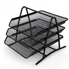 得力(deli)-9181-商务三层金属文件盘-桌面收纳-文件架/资料架/文件篮-托盘可前后移动-黑色-单位：个