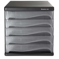 齐心（COMIX）B2247-桌面文件柜五层塑胶-带索引标签-抽屉资料收纳柜办公用品-黑色-办公文具-单位：个