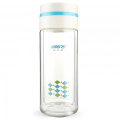 哈尔斯 双层玻璃水杯子便携创意口杯带过滤网透明办公玻璃杯300ML  LBL-300L-1