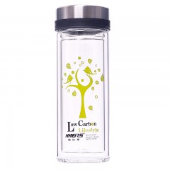 哈尔斯 玻璃杯创意双层带盖过滤花茶杯 便携男女士玻璃水杯透明杯  281-260