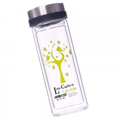 哈尔斯 玻璃杯创意双层带盖过滤花茶杯 便携男女士玻璃水杯透明杯  281-260