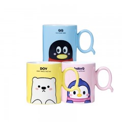 顺祥QQIP联名款马克杯办公室创意喝水陶瓷杯子可爱企鹅咖啡杯情侣杯早餐杯茶杯男女 Q宠蓝色340ml*1 单位：个  3个起订