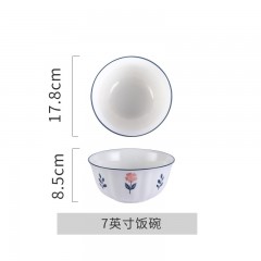 顺祥 陶瓷碗碟餐具英伦小调小清新米饭碗轻奢英式田园风釉下彩面碗大碗陶瓷饭碗汤碗 7英寸面碗单个 单位：个 3个起订