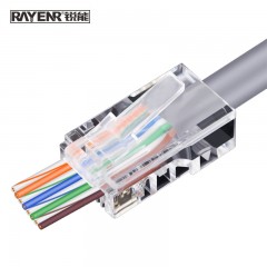 锐能 RAYENR 网络水晶头超五类穿孔式网线水晶头rj45网络接头通孔8P八芯100颗 (100颗)NR0060 单位：盒