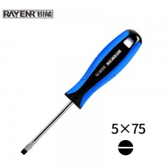锐能(RAYENR)螺丝刀 一字5x75mm单把S2材质防滑带强磁性加长螺丝批 起子改锥工具300575 单位：把