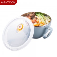美厨（maxcook）304不锈钢泡面碗 学生饭盒快餐杯泡面杯900ML 带盖 蓝色MCWA129 单位：个