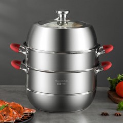 美厨（maxcook）蒸锅 304不锈钢蒸锅 加厚复底汤蒸锅 燃气炉电磁炉通用 28CM三层MCLP-605 单位：个