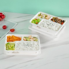 特美居一次性饭盒四格餐盒可降解非塑料加厚打包盒带盖50套装1000ml微波 单位：箱