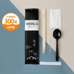 特美居一次性筷子四件套300包酒店外卖筷子勺子牙签四合一餐具套装 单位：箱