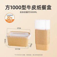 特美居（temeiju）一次性饭盒牛皮纸野餐盒加厚可降解带盖打包盒露营餐具20套1000型 单位：组